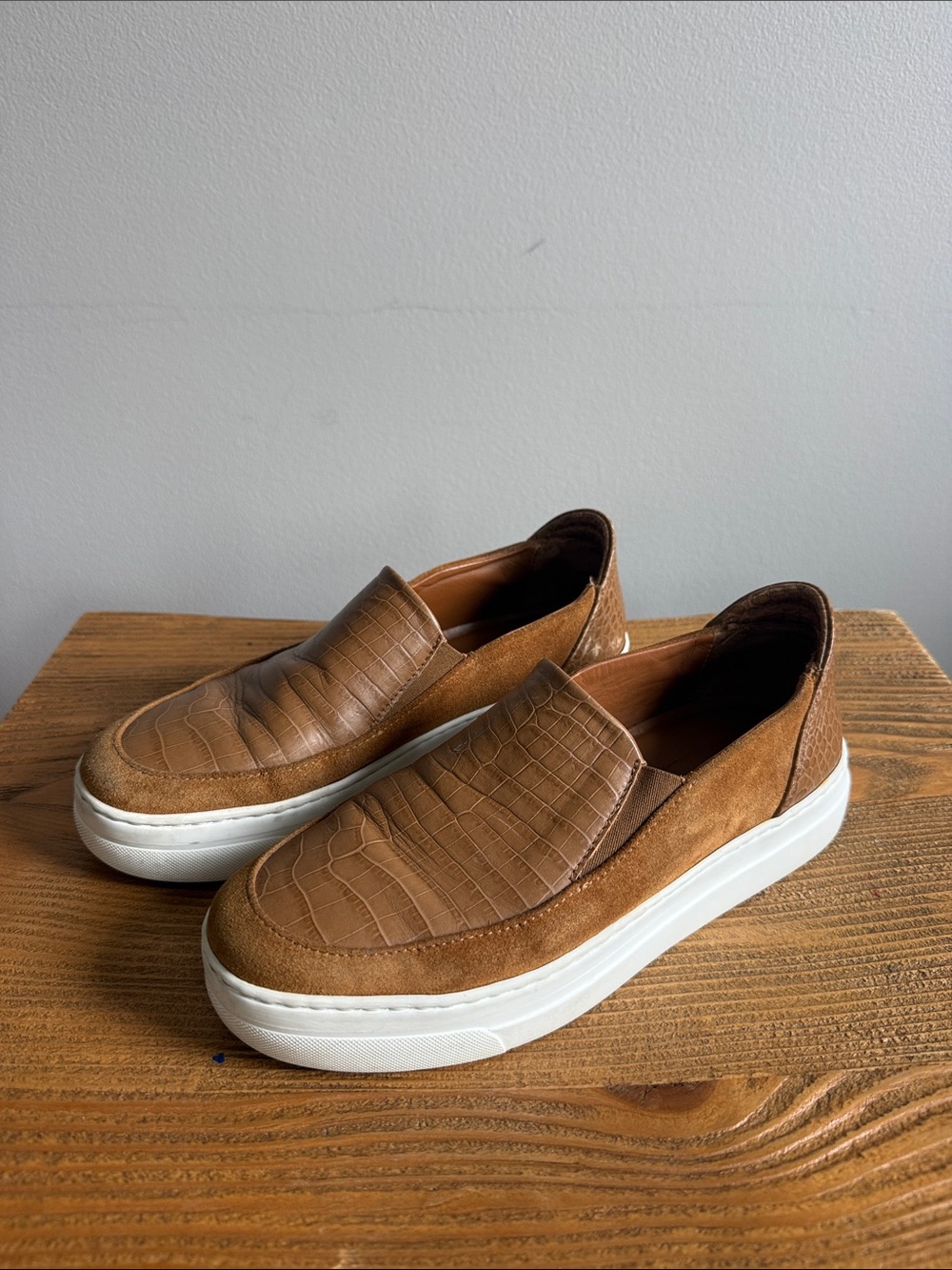 Women's M.Gemi Slip-On Croc-Embossed Platform Sneakers in Brown, size 37.5